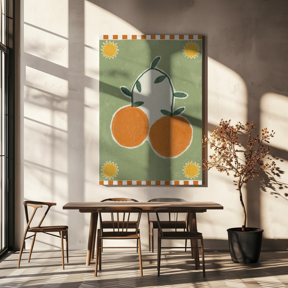 Orange Fruit On Green Background | Canvas