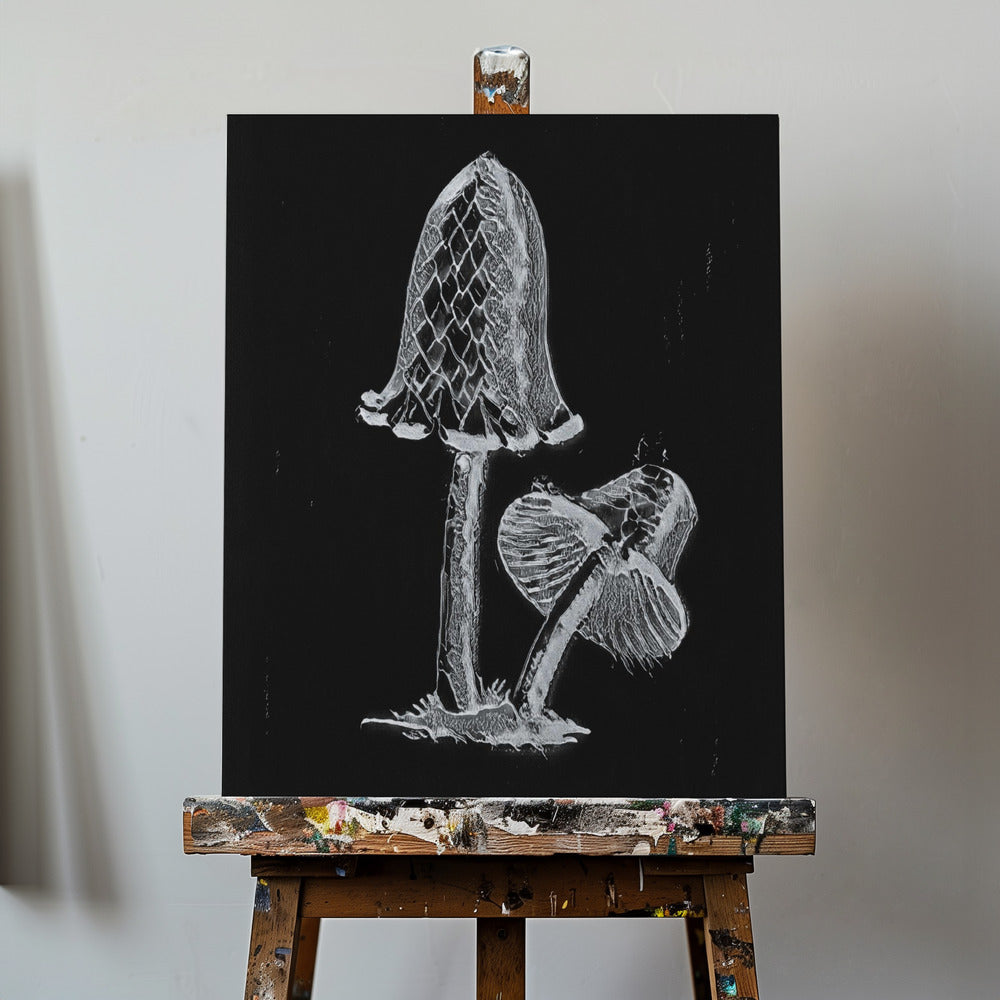 Vintage Inky Cap Syötävä Sieni Tumma BW | Canvastaulut