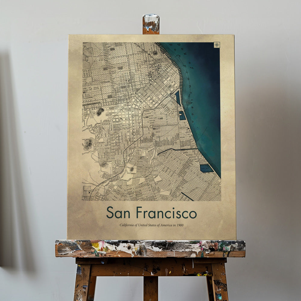 Mappa retrò di San Francisco | Stampe su Tela