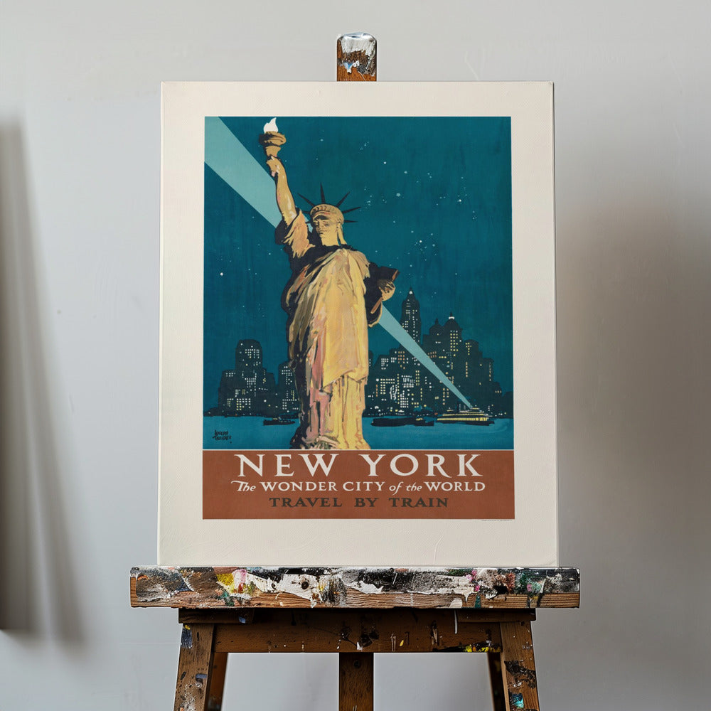 New York, verdens vidunderby - Rejs med tog (1927) Plakater - Kunsttryk Af Adolph Treidler | Lærredsbilleder