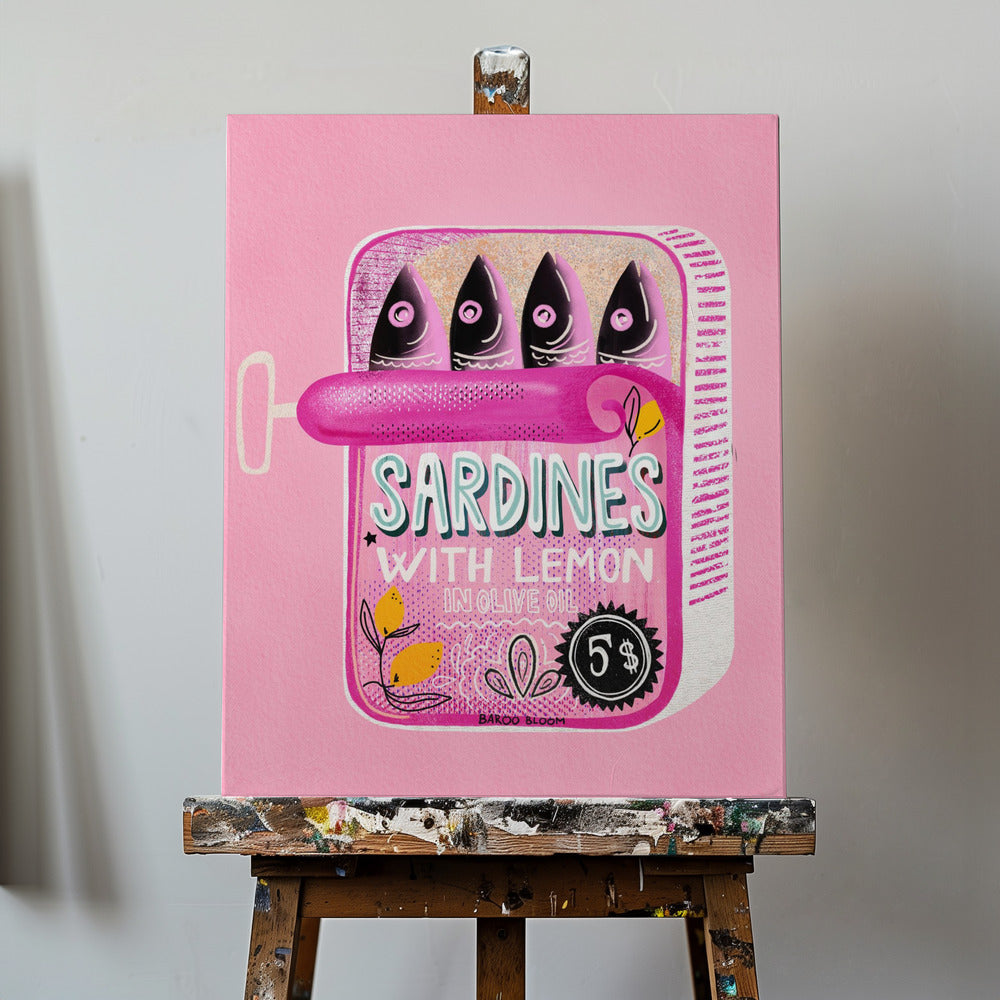 Sardine in scatola rosa | Stampe su Tela