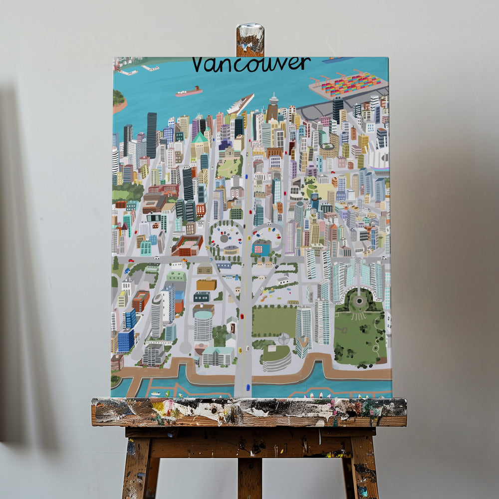 Vista sulla città di Vancouver dell'artista Carla Daly | Stampe su Tela
