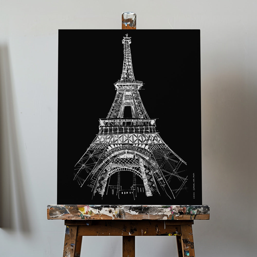 Dibujo arquitectónico de la Torre Eiffel, impresión artística de la ciudad de París | Impresiones en Lienzo
