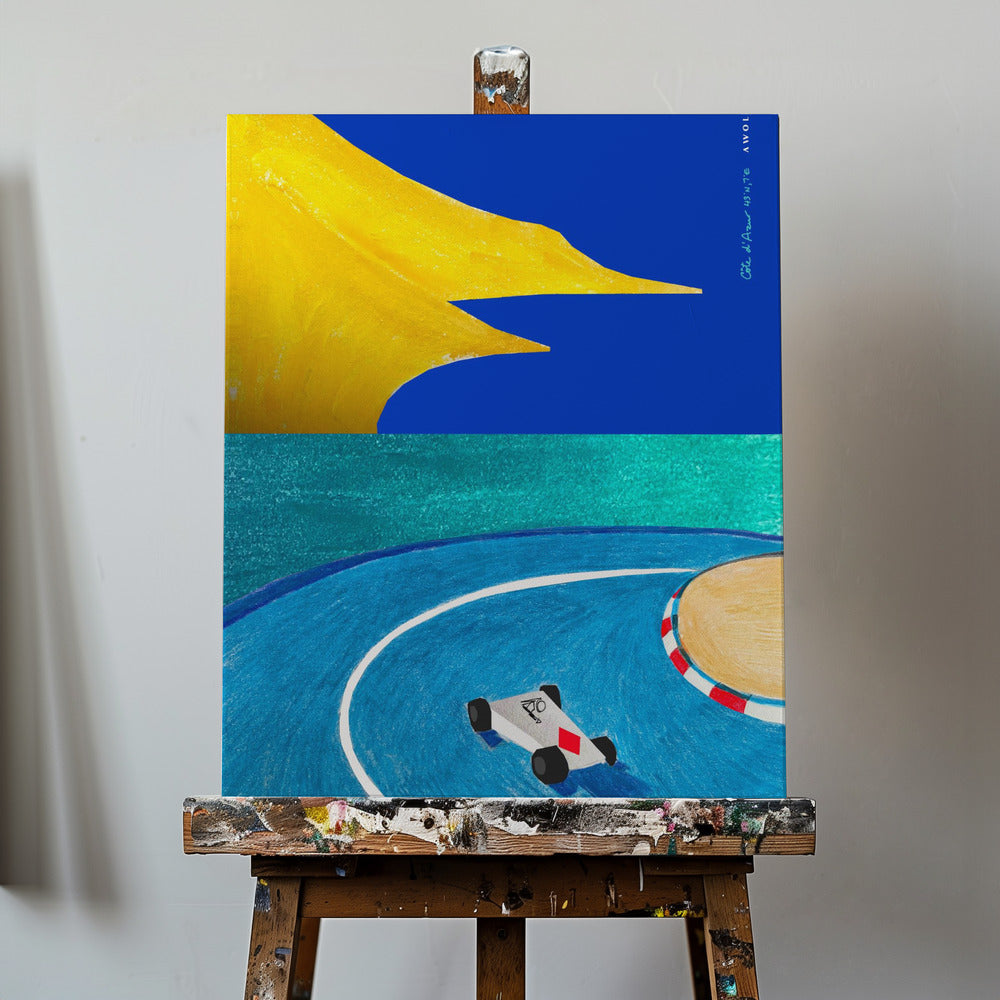Grand Prix de Monaco, voiture de course sur la Côte d'Azur avec vue sur la mer Méditerranée | Tableaux sur Toile