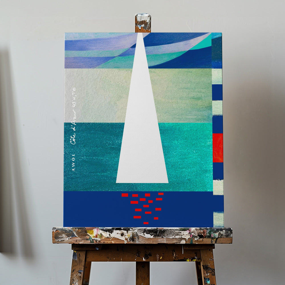 Voilier abstrait sur la Côte d'Azur, impression d'art colorée de la Côte d'Azur | Tableaux sur Toile
