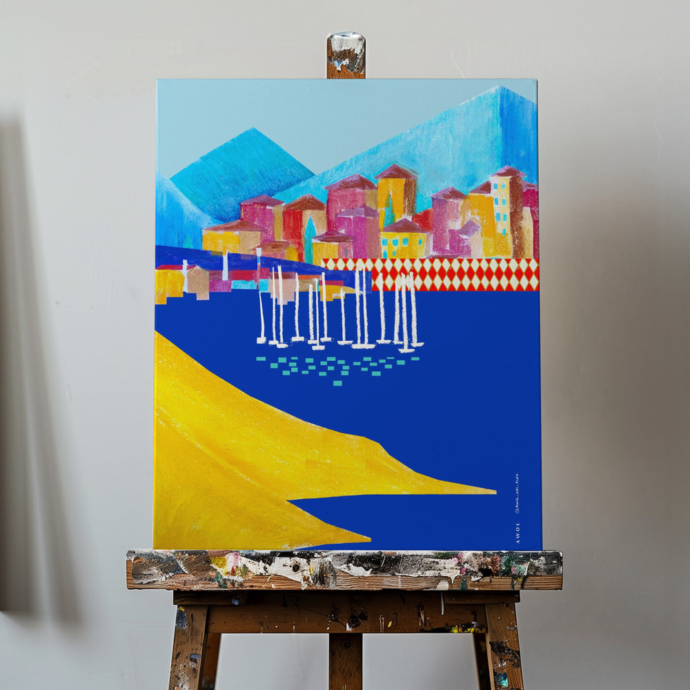 Ville portuaire colorée entre montagne et mer | Tableaux sur Toile