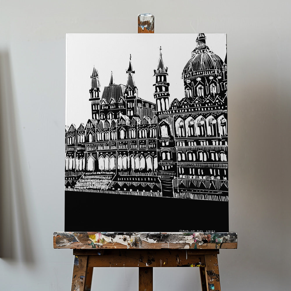 Budapest, Hongrie Art de la ville, dessin d'architecture en noir et blanc | Tableaux sur Toile