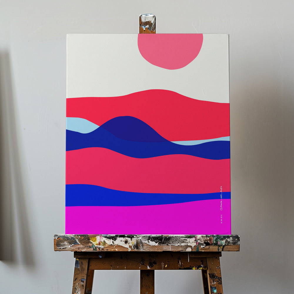 Impression d'art océanique minimaliste avec lever de soleil sur une mer abstraite, impression d'art nautique | Tableaux sur Toile