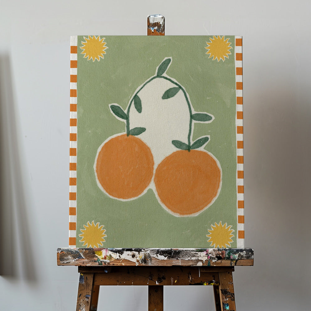 Orange Fruit On Green Background | Canvas