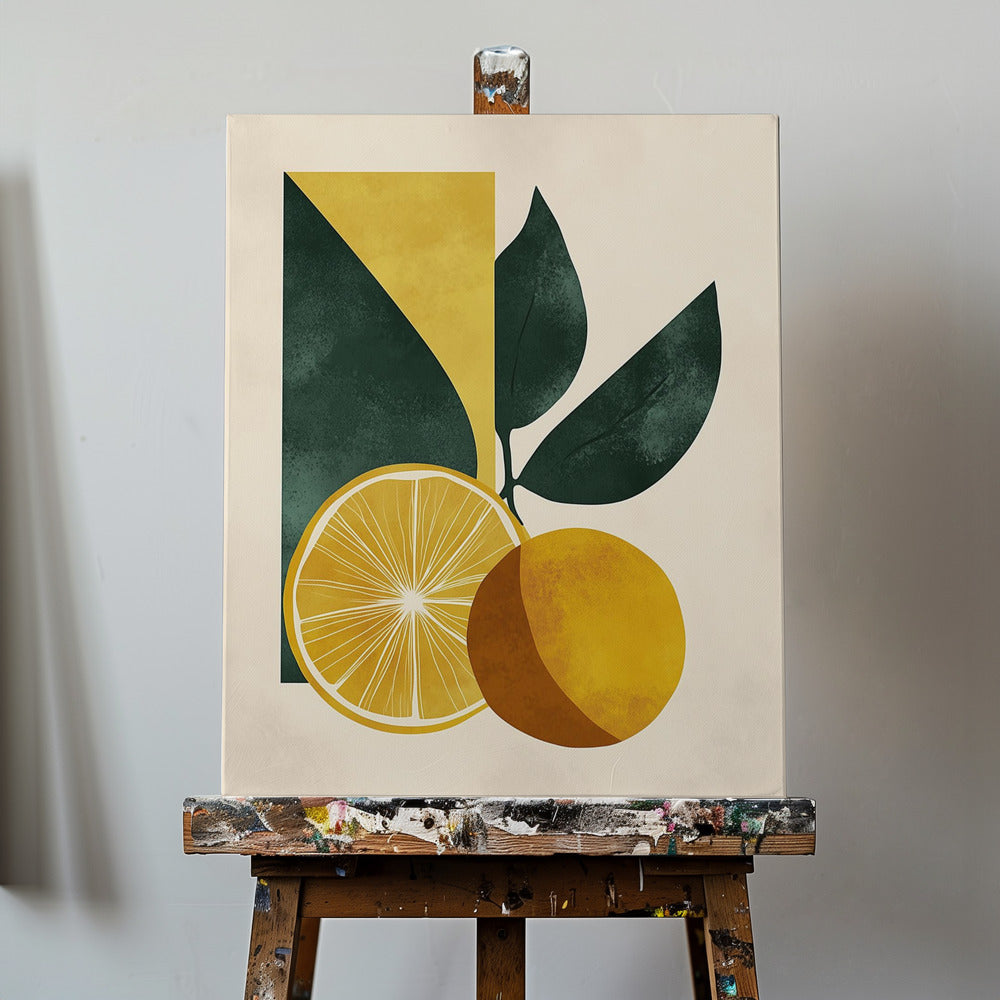 Yellow Lemon with Green Leaves Serenity | Canvas