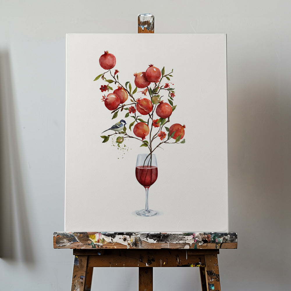 Pomegranate In a Glass of Wine | Canvas