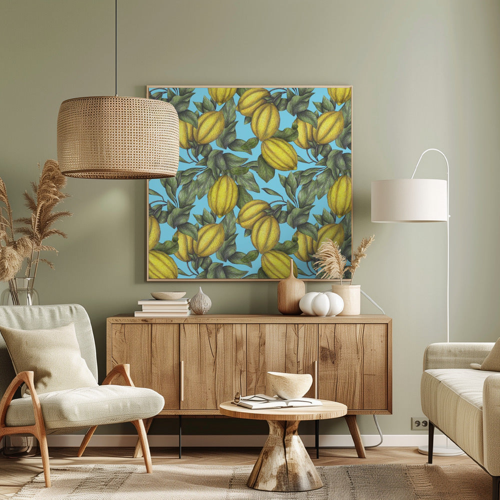 Pattern of Yellow Lemon with Green Leaves | Canvas