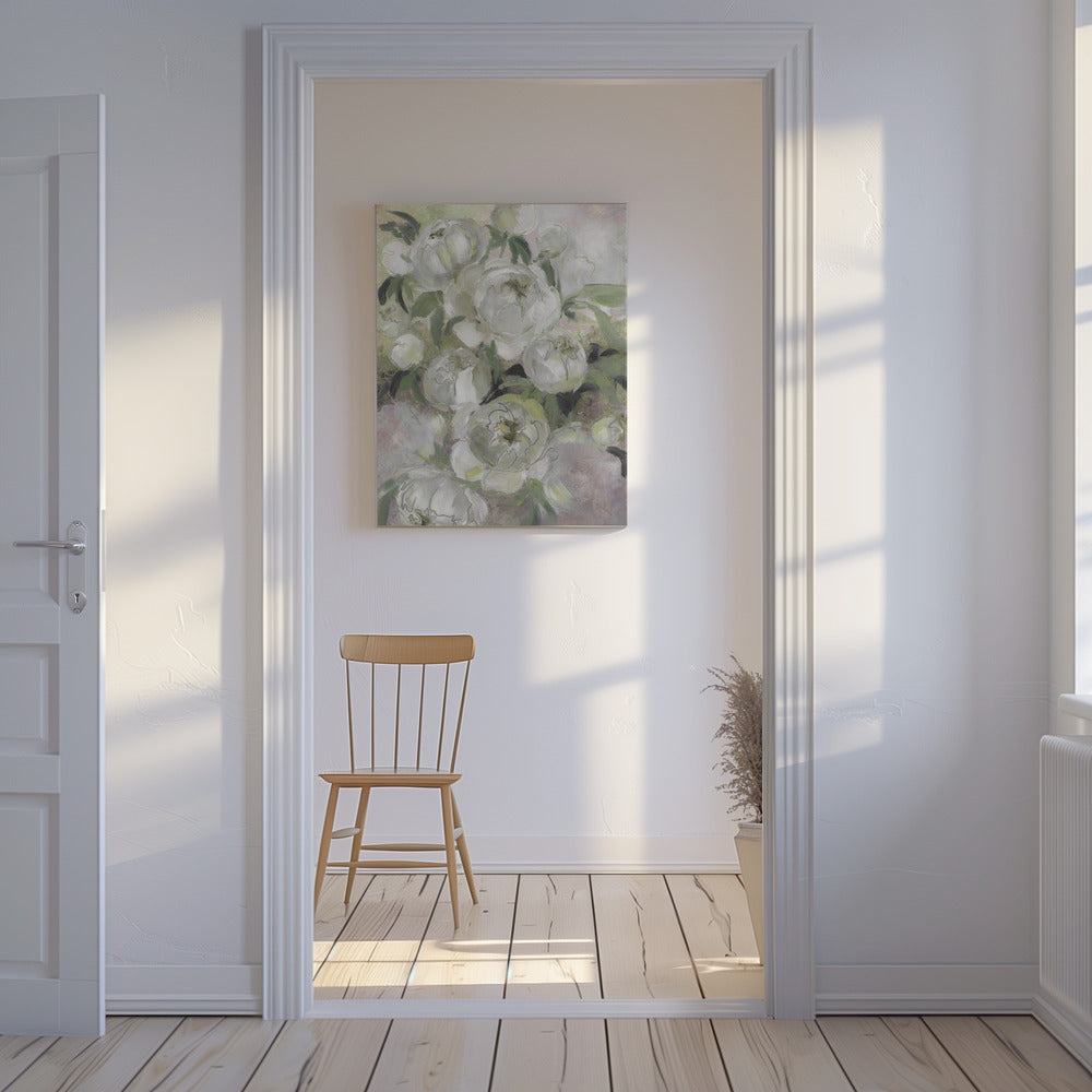 Sorgliga måleriska blommor i grönt | Canvas