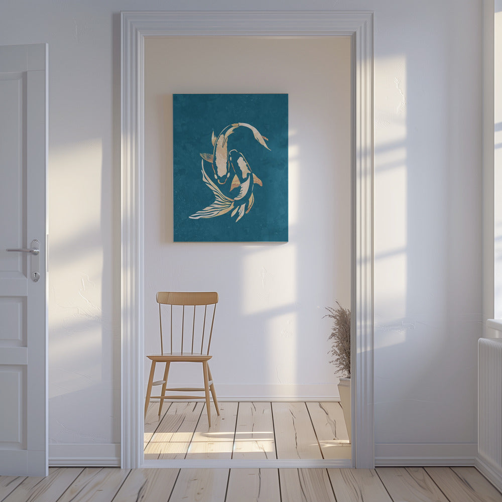 Gold Blue Koi Fish | Canvas