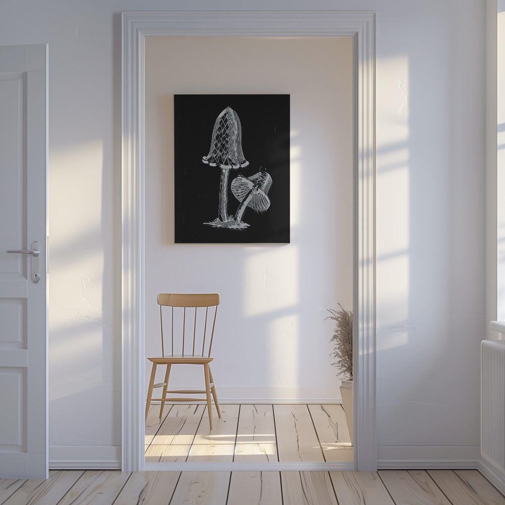 Vintage Inky Cap Syötävä Sieni Tumma BW | Canvastaulut