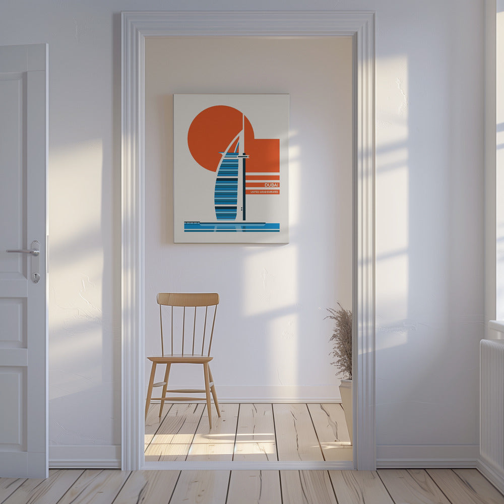 Impresión de viaje retro minimalista del Burj Al Arab de Dubái | Impresiones en Lienzo