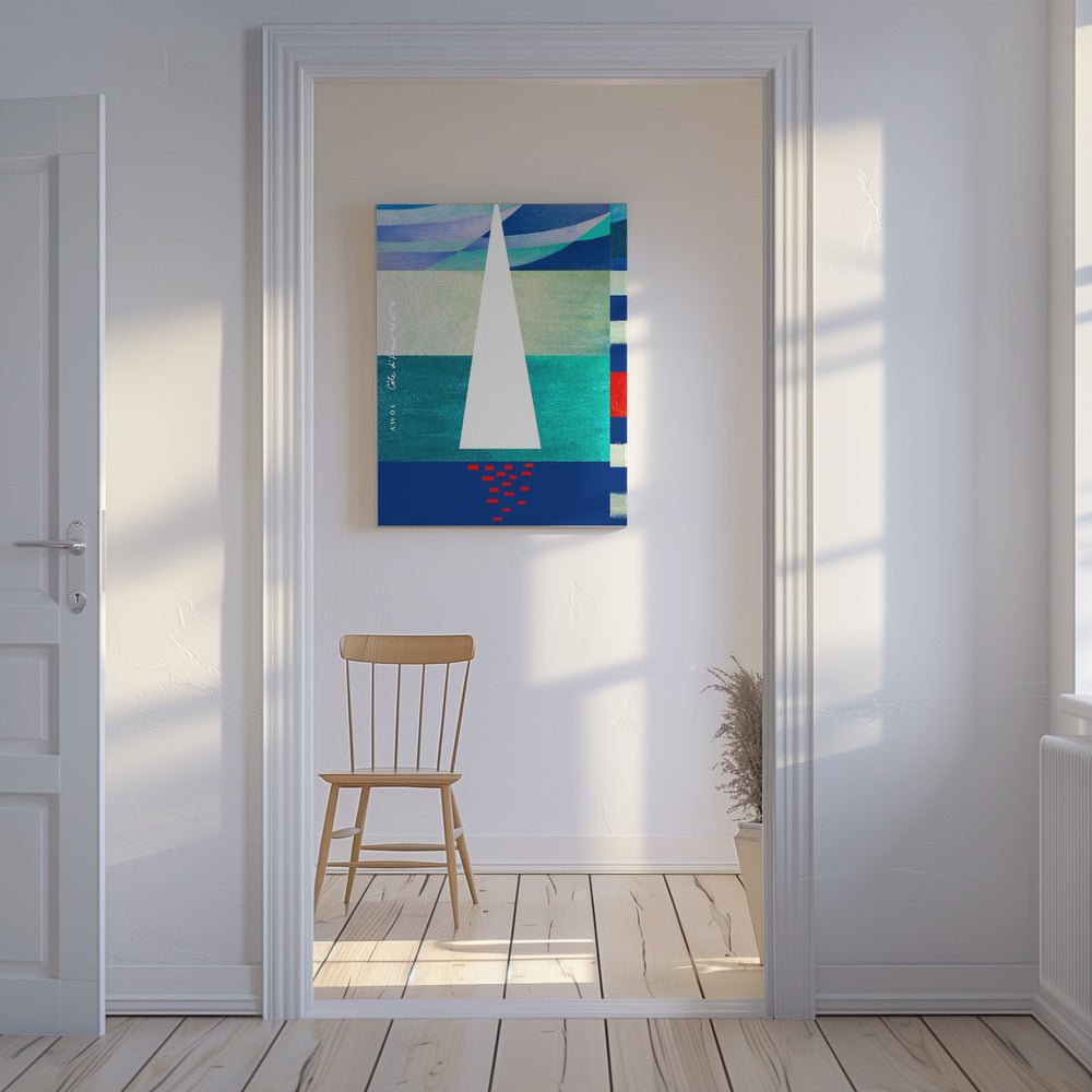 Voilier abstrait sur la Côte d'Azur, impression d'art colorée de la Côte d'Azur | Tableaux sur Toile