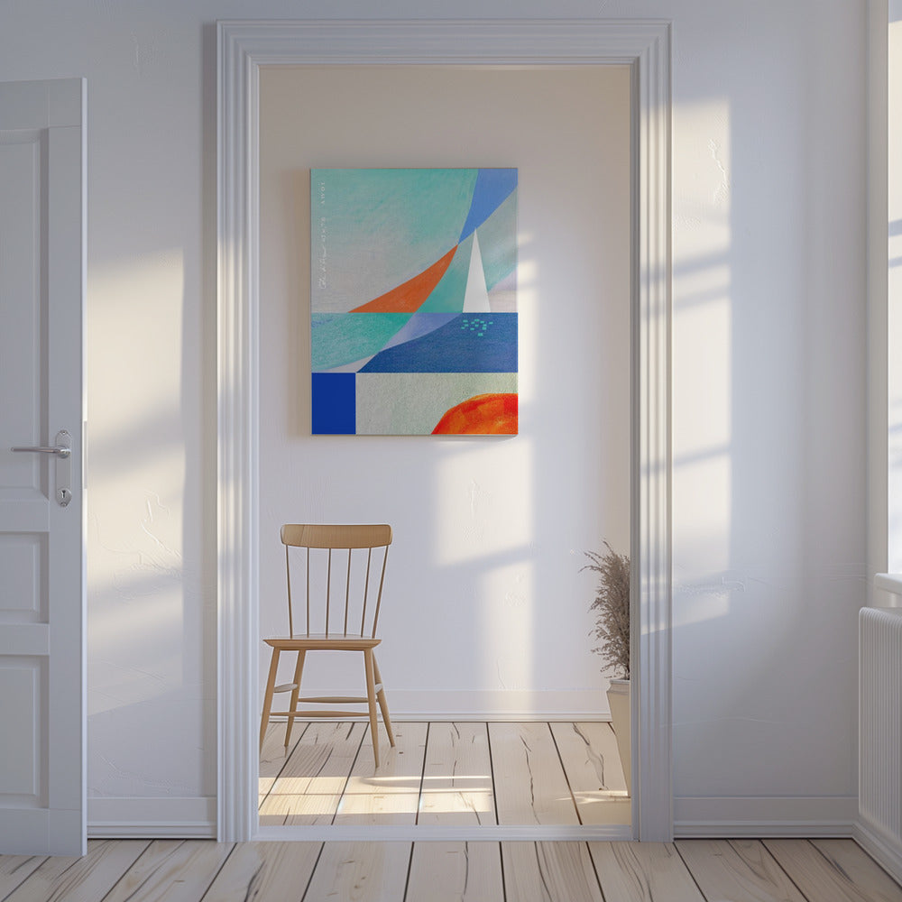 Paysage marin abstrait avec voilier blanc sur la Méditerranée, Côte d'Azur Art mural | Tableaux sur Toile