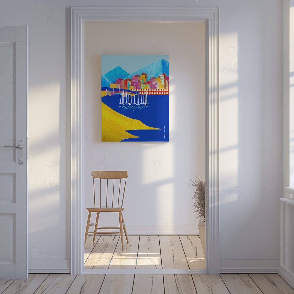 Ville portuaire colorée entre montagne et mer | Tableaux sur Toile