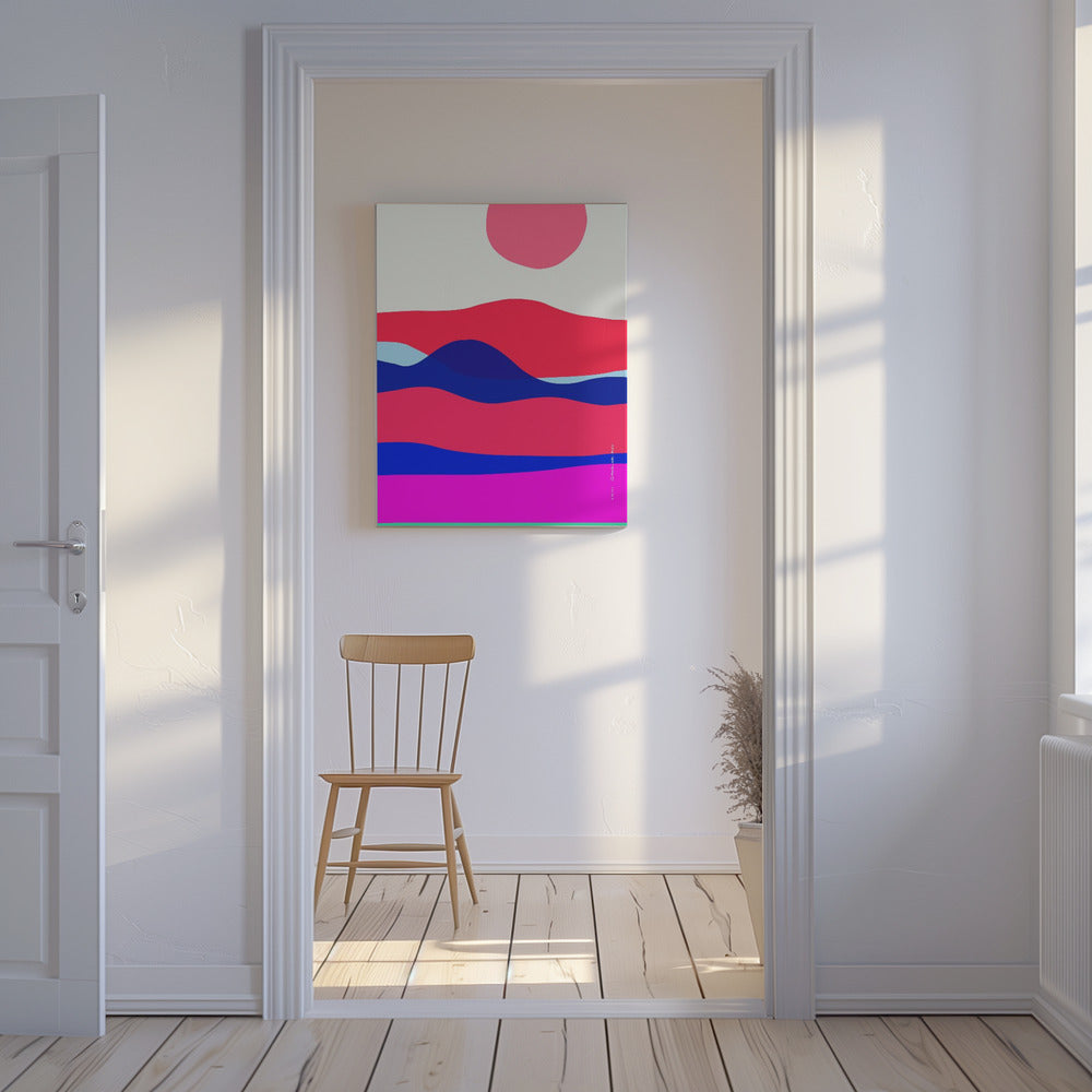 Impression d'art océanique minimaliste avec lever de soleil sur une mer abstraite, impression d'art nautique | Tableaux sur Toile