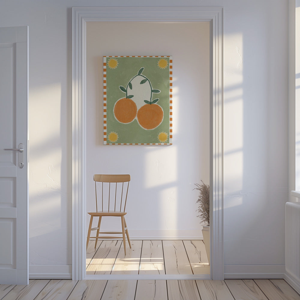 Orange Fruit On Green Background | Canvas