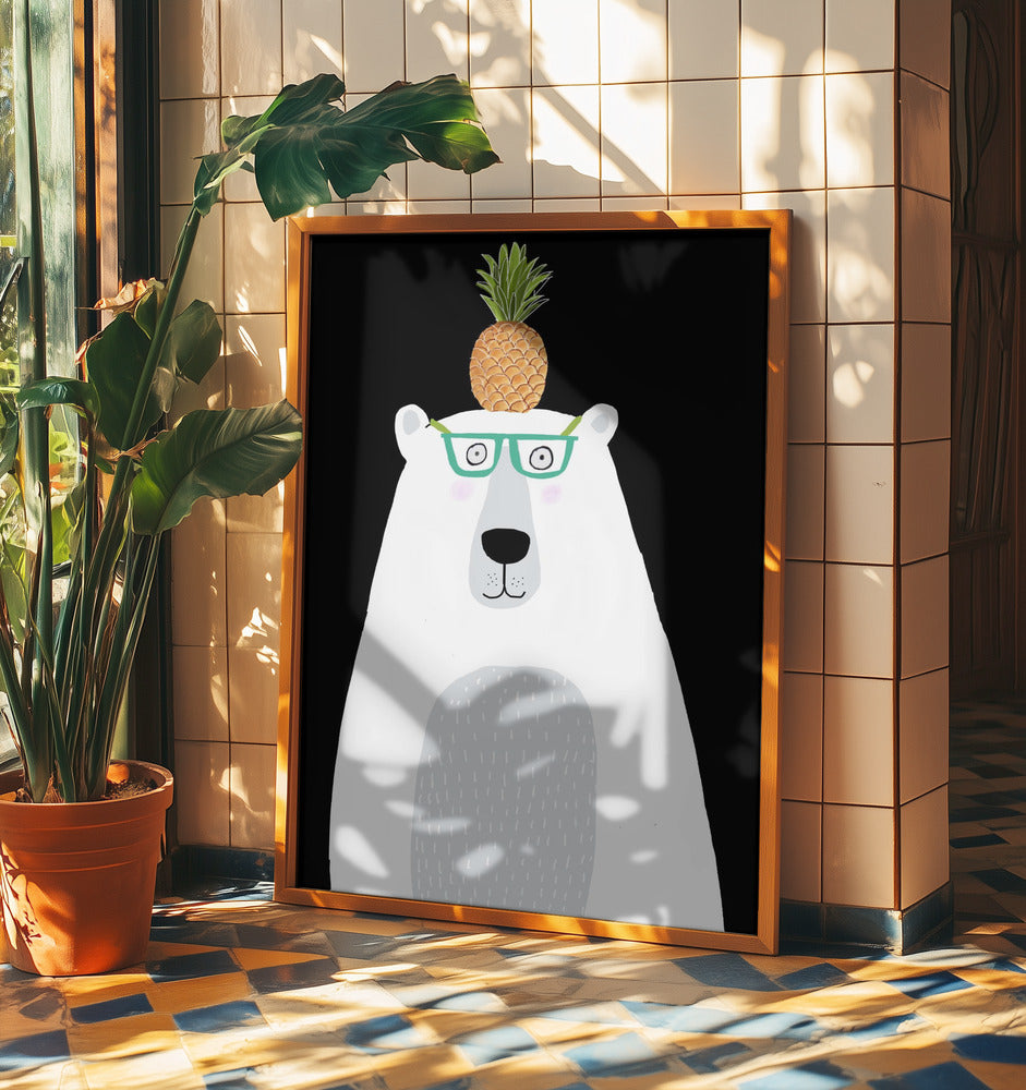 Funny White Polar Bear Wearing Glasses with Pineapple | Poster