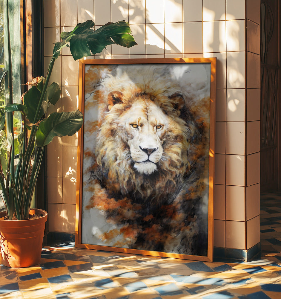 White Lion Watercolor Animal Art | Poster