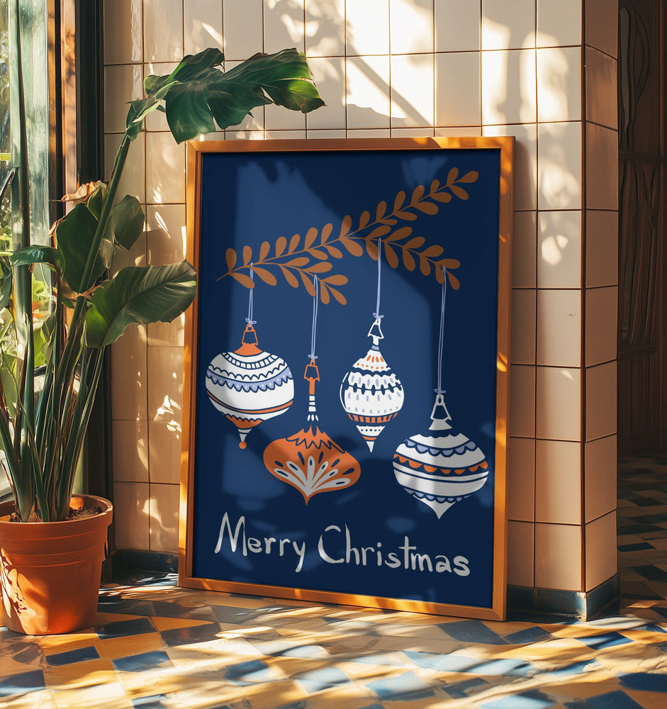 Fröhliche kleine Weihnachtskugeln blau | Poster