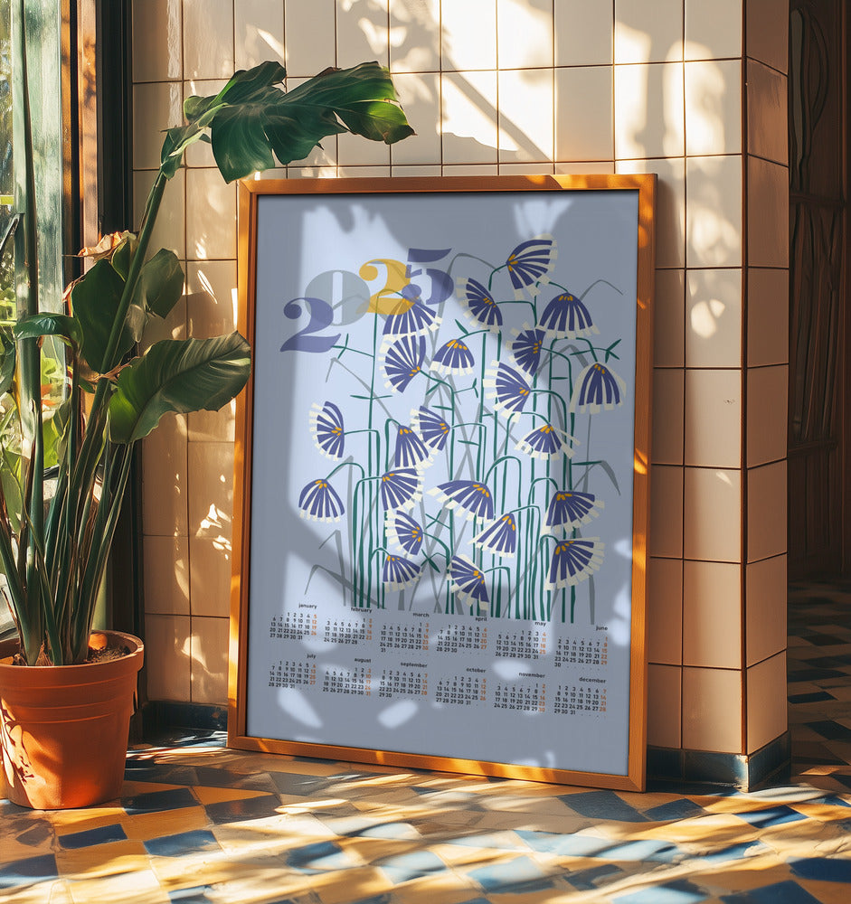 Kalender 2025 Linolschnitt Blumen Licht | Poster
