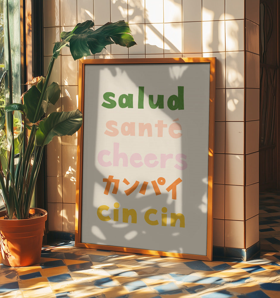 Cheers Typografi - Salud Santé Cheers Kanpai Cin cin | Affisch