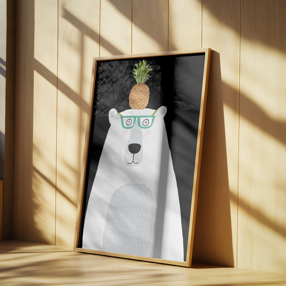 Funny White Polar Bear Wearing Glasses with Pineapple | Poster