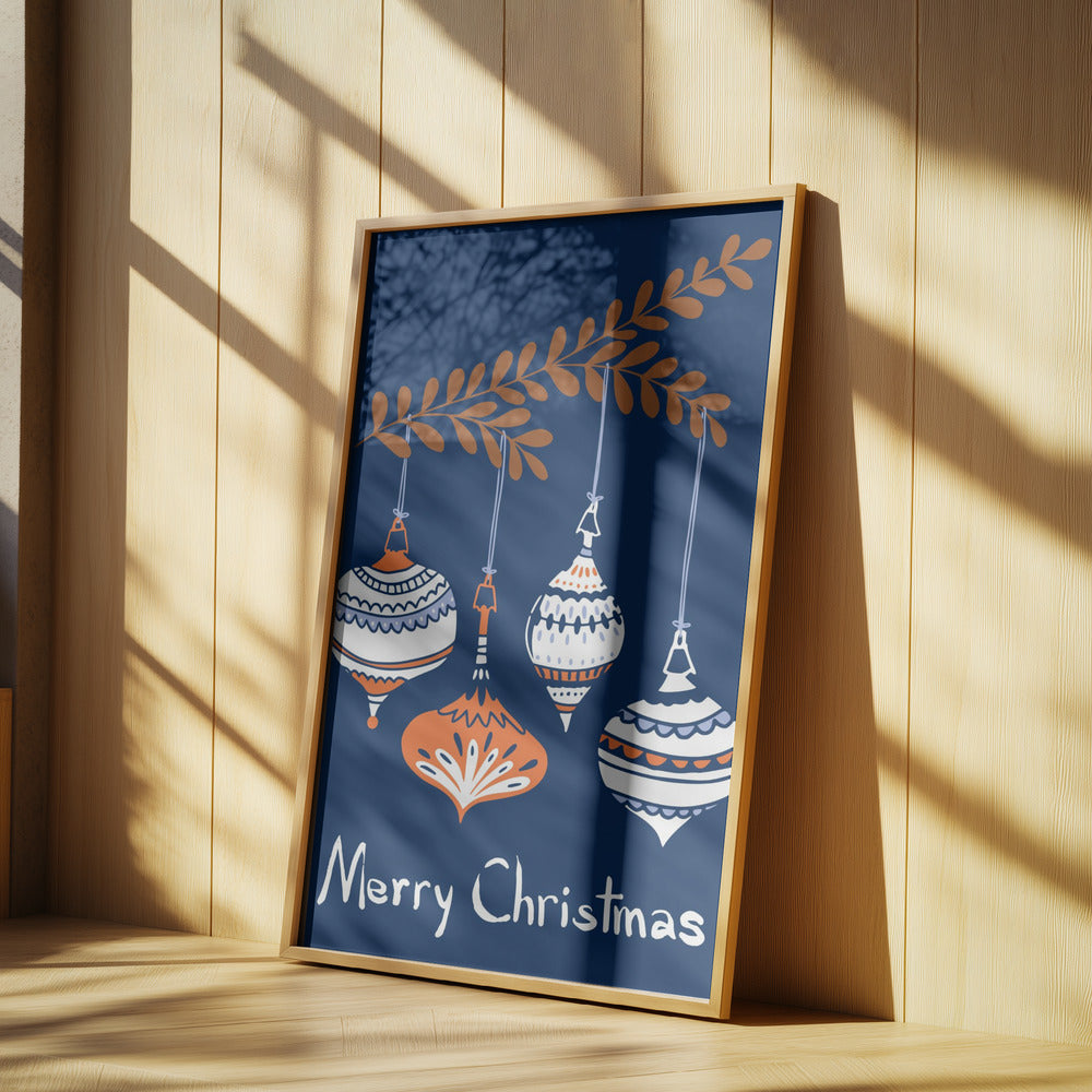 Fröhliche kleine Weihnachtskugeln blau | Poster