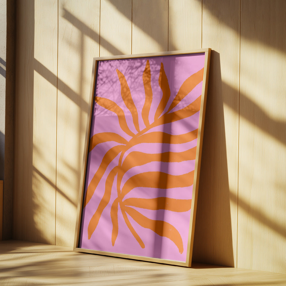 Orange Silhouette Textured Branch on Pink | Poster