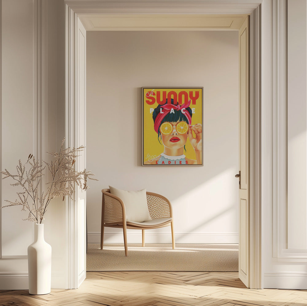 En solig plats för skuggiga damer Orange pinupkonst | Poster
