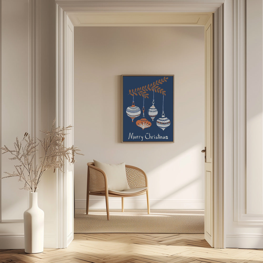 Fröhliche kleine Weihnachtskugeln blau | Poster