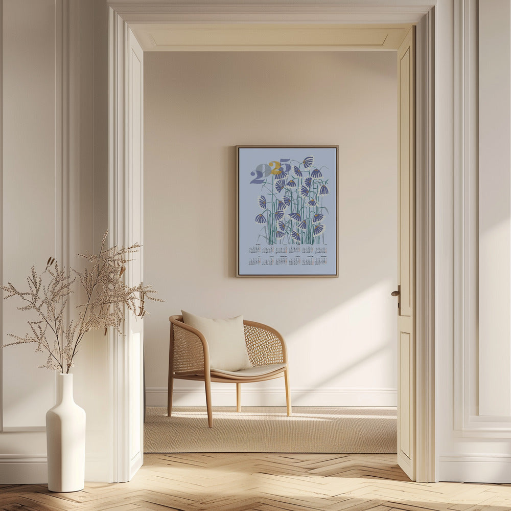 Kalender 2025 Linolschnitt Blumen Licht | Poster