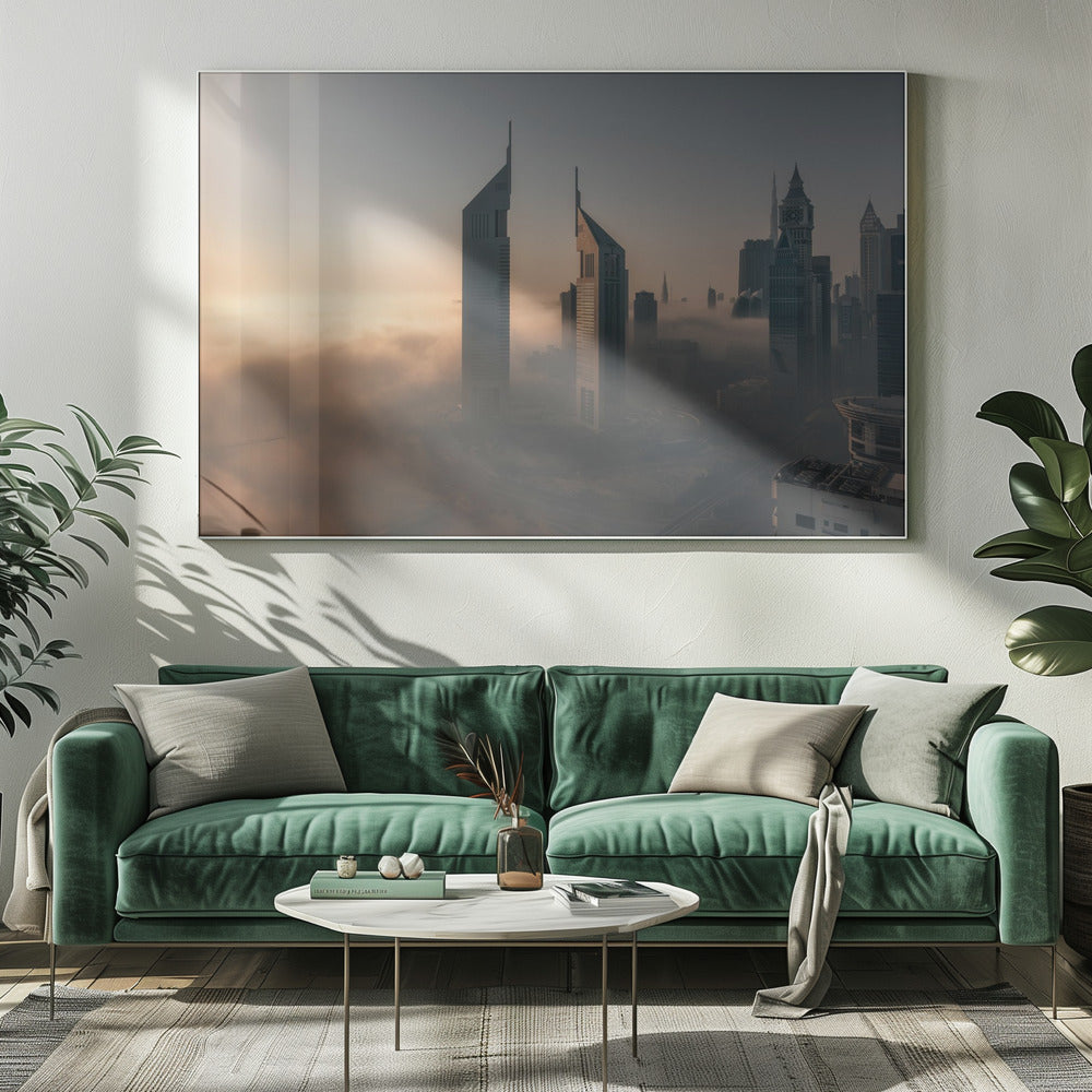 Nebelsperre über der Stadt aus Stahl | Leinwand-Bilder