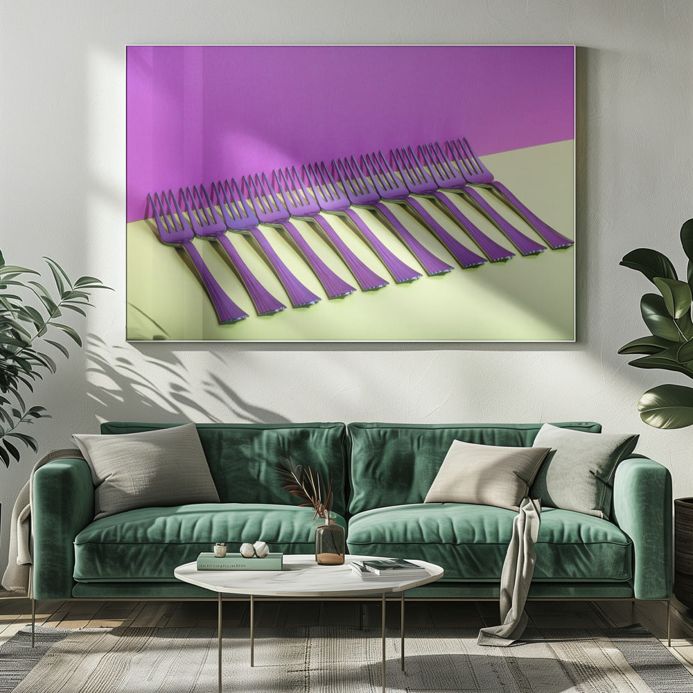 Nature morte abstraite avec des fourchettes sur fond coloré | Toile