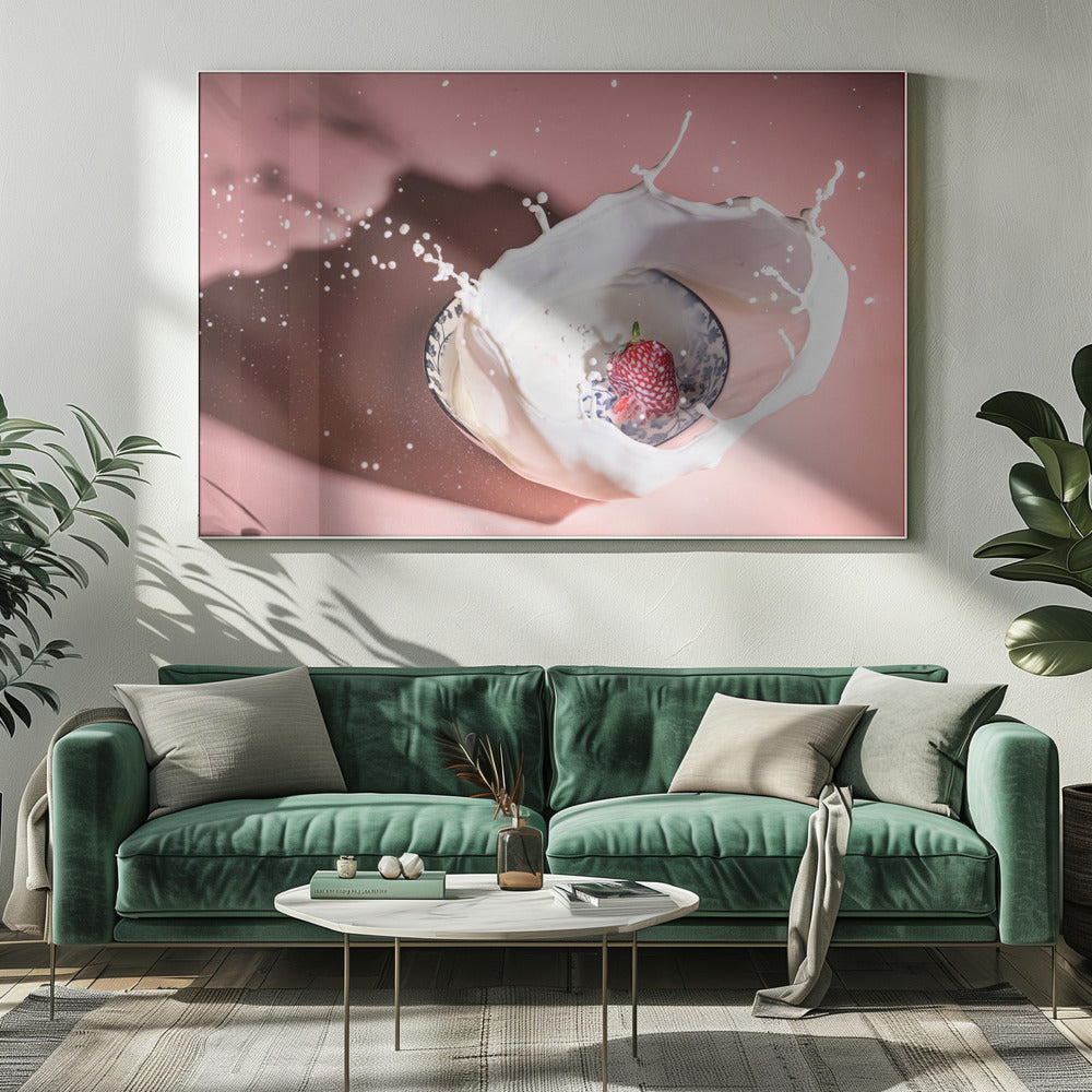 Fraise tombant dans le piège à lait | Toile