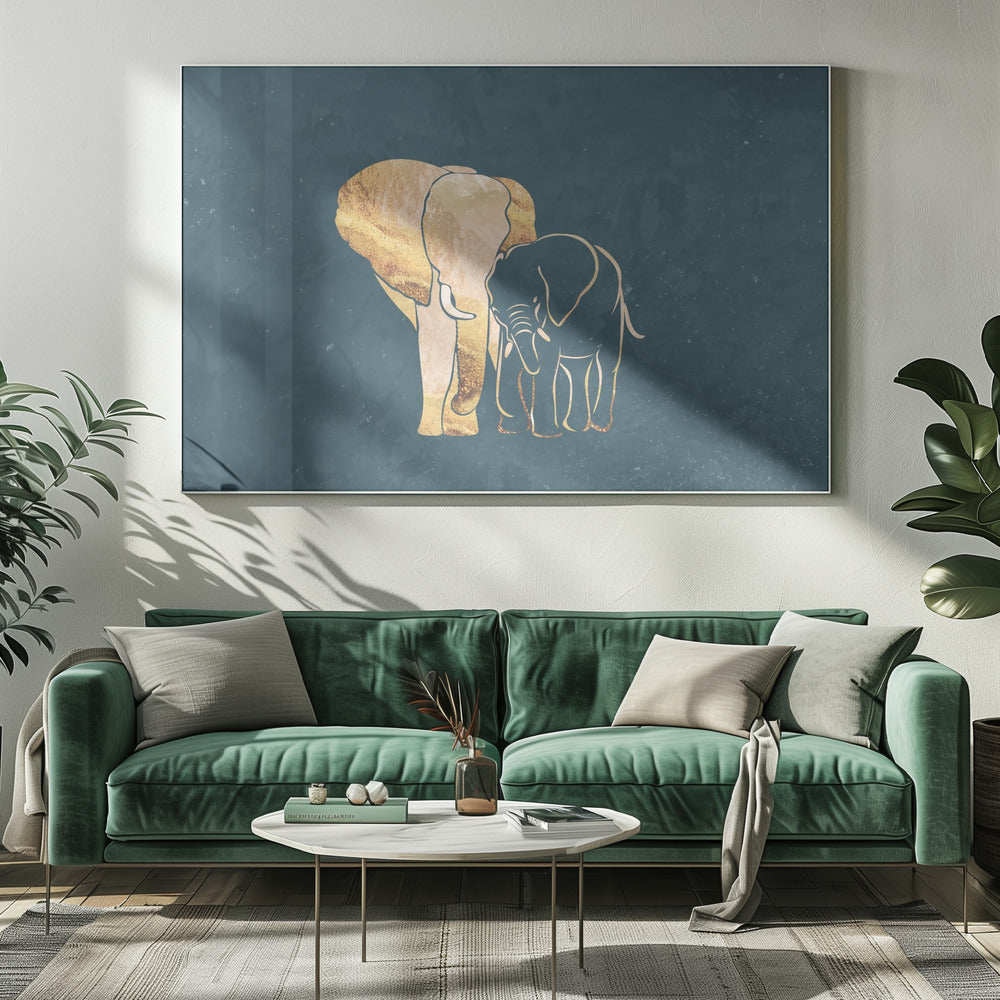 Gold Elephant Line art Silhouettes 2 | Canvas