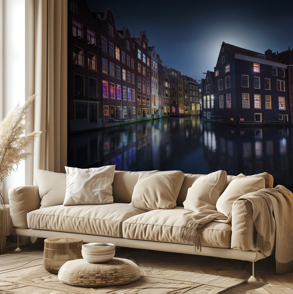 Chiaro di luna su Amsterdam | Carta da Parati Fotografica