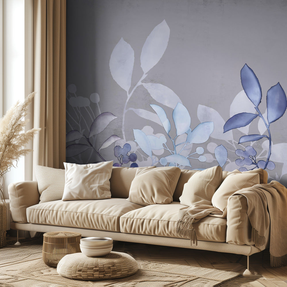 Aquarelle Pastel Jardin Bleu | Papier Peint Photo