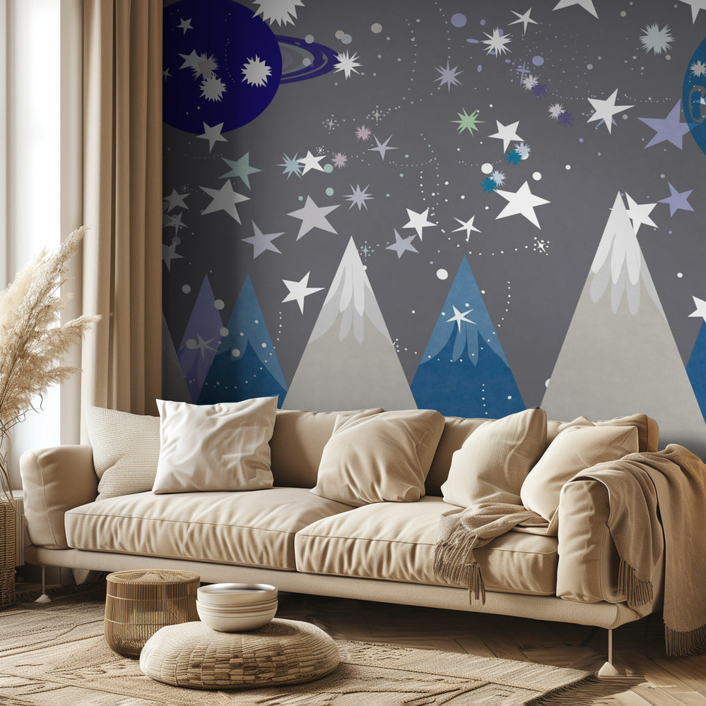 Winterszenen: Nachthimmel Mitternachtsblaues Wandbild für Kinderzimmer | Fototapeten