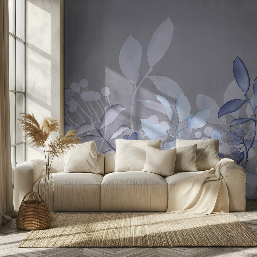 Aquarelle Pastel Jardin Bleu | Papier Peint Photo