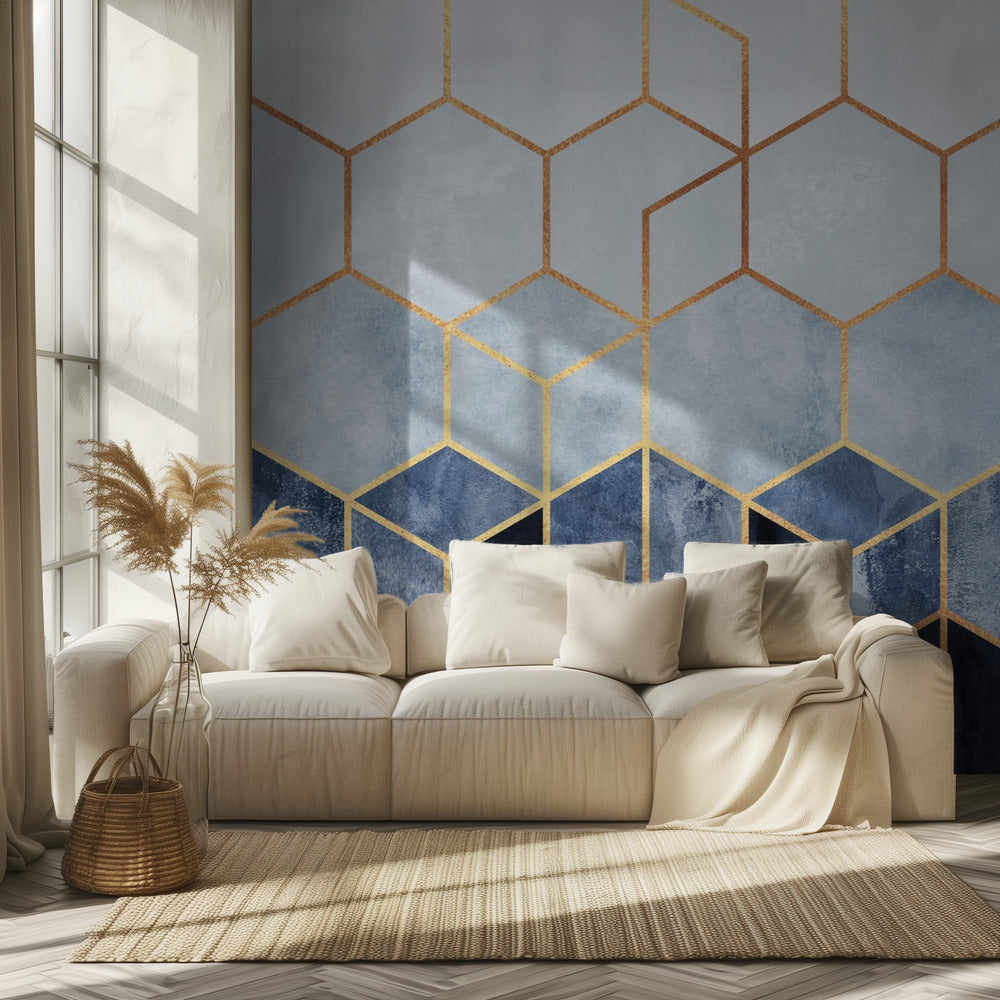 Mjuka blå hexagoner | Fototapet
