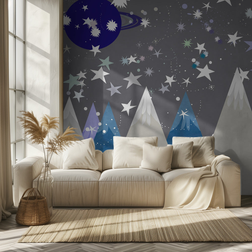 Winterszenen: Nachthimmel Mitternachtsblaues Wandbild für Kinderzimmer | Fototapeten