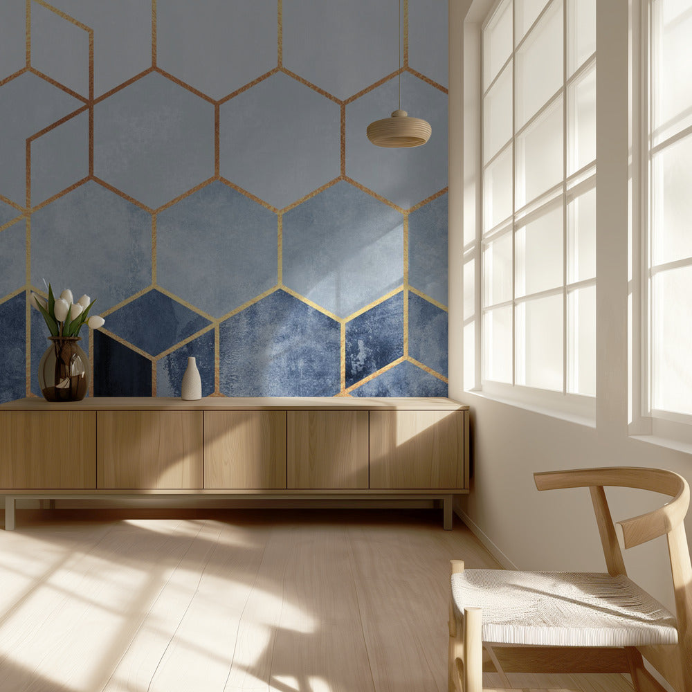 Mjuka blå hexagoner | Fototapet