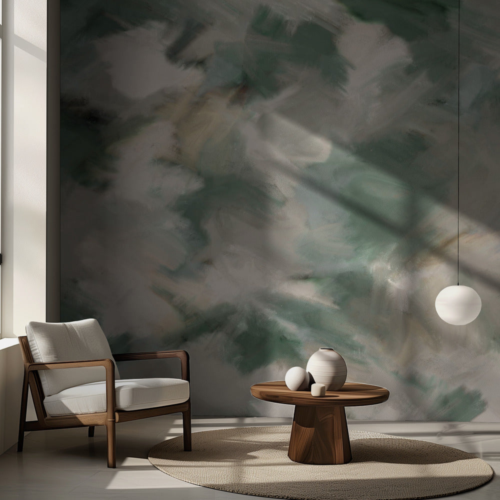 Carré peint sauvage vert beige | Papiers peints