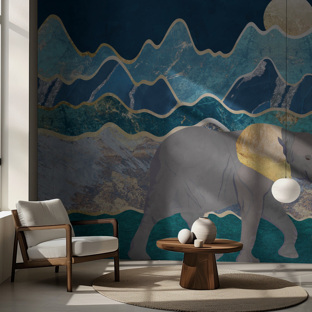 Paysage d'éléphants au clair de lune dans les montagnes | Fonds d'écran