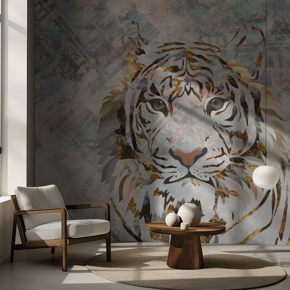 Papier peint mural tigre grunge doré | Fonds d'écran